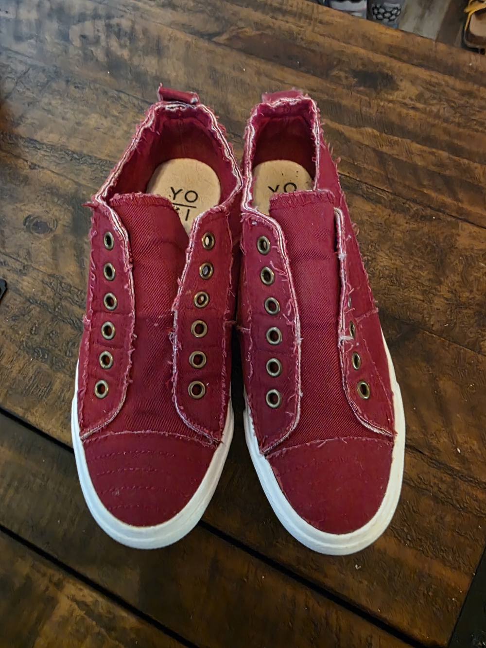 Yoki Women's Red Canvas Slip-On Sneakers